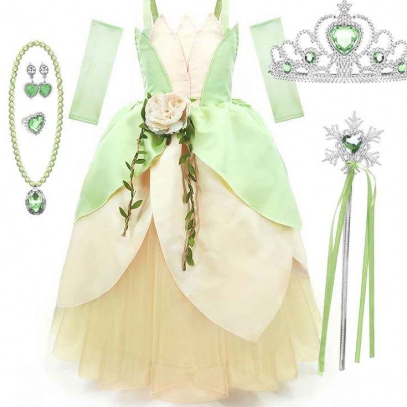 Bouche de bal Halloween de fête d'anniversaire d'enfant habiller la grenouille Girls Princesse Tiana Costume HCTB-006