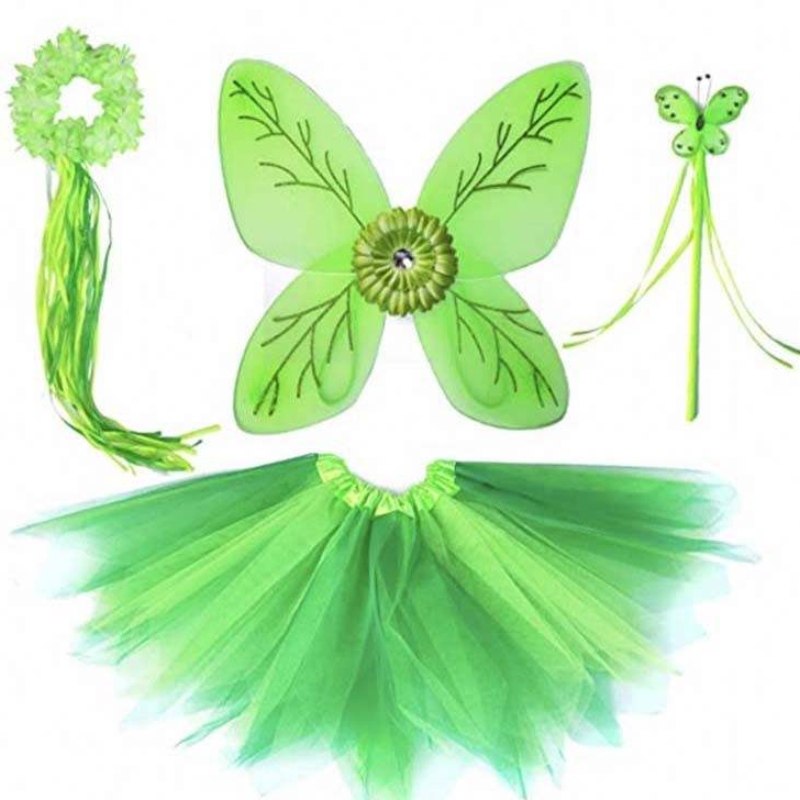 Toddler Kid Halloween Cosplay Cosplay Birthday Tenues Set Dancing Butterfly Green Fairy Wing Tinker Bell Robe 2-10T HCTB-001