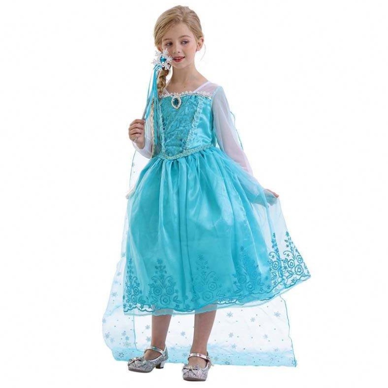 Children d'anniversaire Pageant Cosplay 2-10y Sequin Blue à manches longues Halloween Princesse Elsa Dress Cosplay HCGD-039