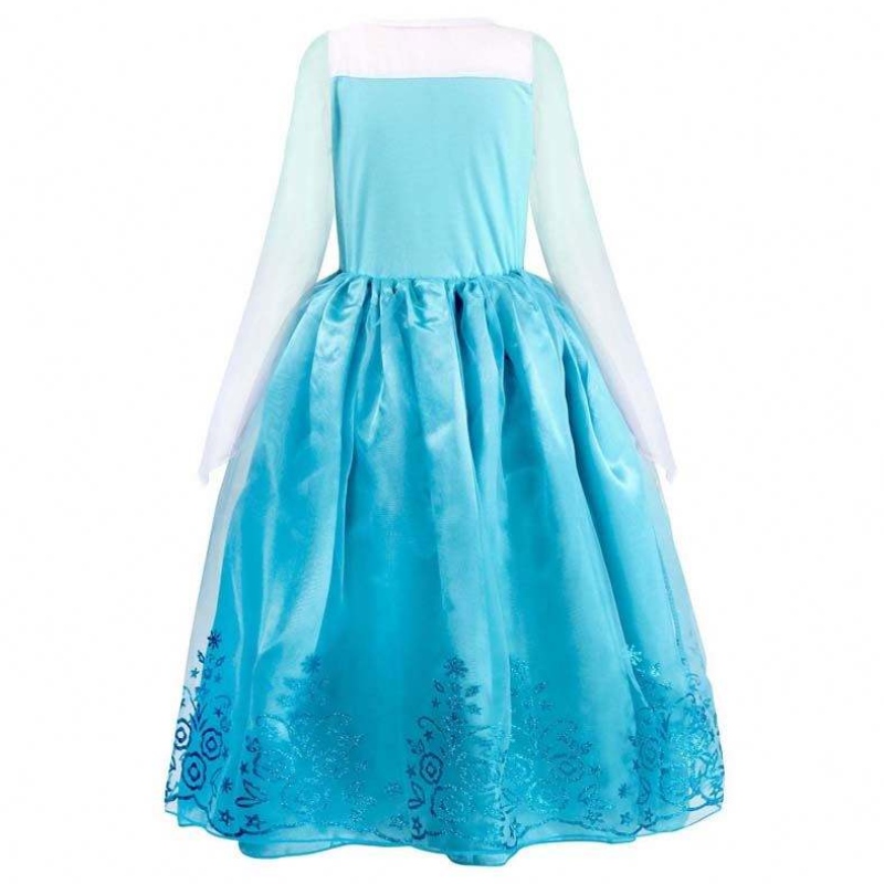 Children d'anniversaire Pageant Cosplay 2-10y Sequin Blue à manches longues Halloween Princesse Elsa Dress Cosplay HCGD-039