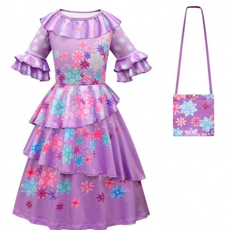 Carnaval Halloween Princess Party Vêtements Fleur Ruffles Long Robe Mirabel Encanto Costume 90-170cm HCIS-006