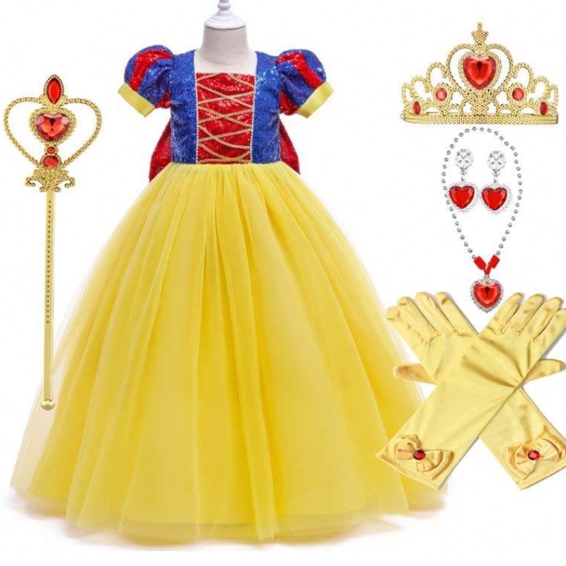 Girl Birthday Party Lantern Sleeve Blanche Blanc Robe de princesse pour enfants Girl Snow White Party Robe HCSW-008