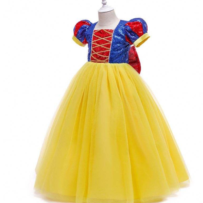 Girl Birthday Party Lantern Sleeve Blanche Blanc Robe de princesse pour enfants Girl Snow White Party Robe HCSW-008