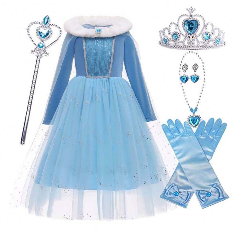 Halloween Cosplay Winter Warm Fancy Dish up Elsa Dress Cosplay Costume avec Cape HCGD-045