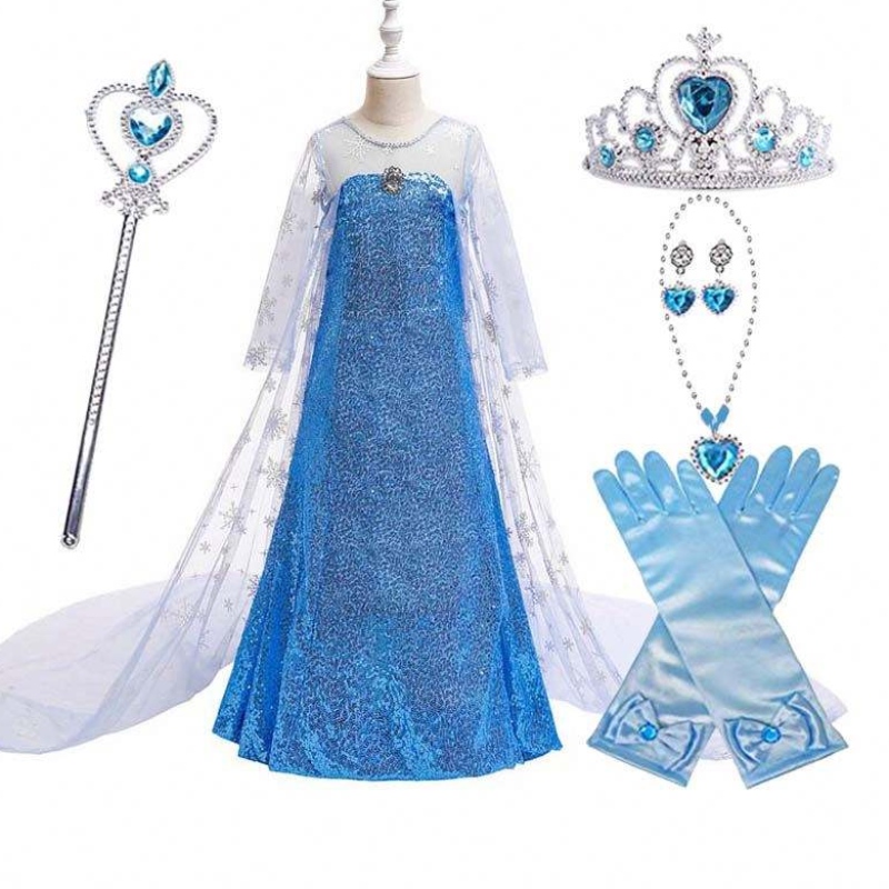 Costume d'enfants Petite fille Blue Robe Snow Queen Cap Princess Elsa Robe HCGD-047