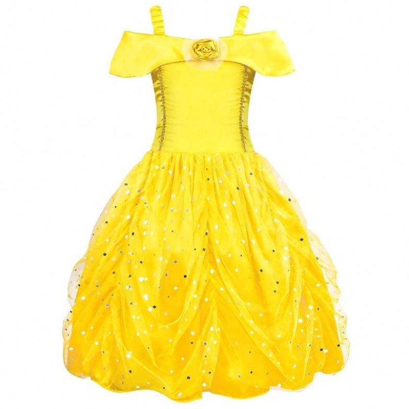 Fancy Halloween Noël anniversaire fête carnaval jaune ballgown princesse robe petite fille belle robes hcbl-007