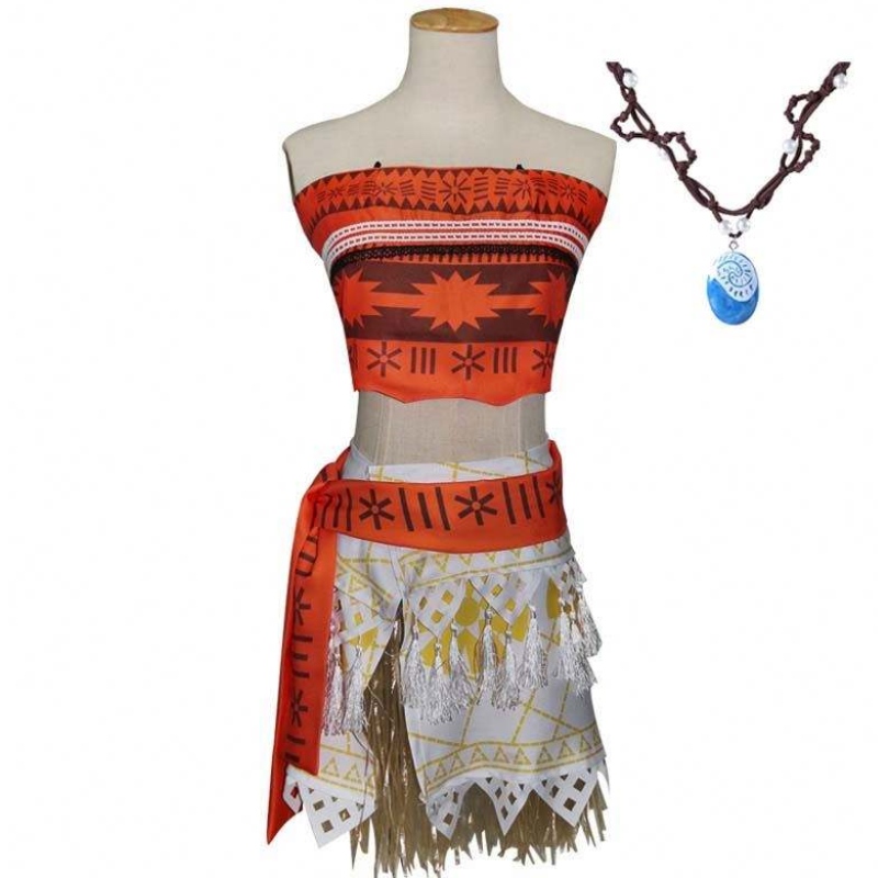 Halloween Party Adult Kids Cosplay Vaiana Princess Moana Adult Costume Robe avec collier hcmo-005