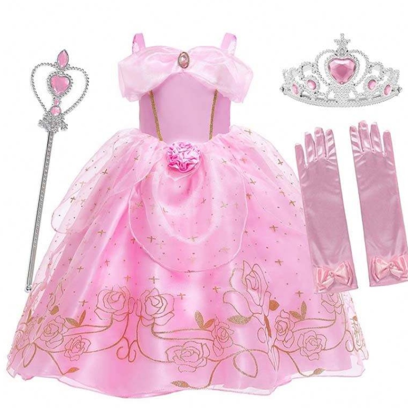 Gamin princesse robe girl de fête d'été de fantaisie rose princesse aurora costume hcsp-012