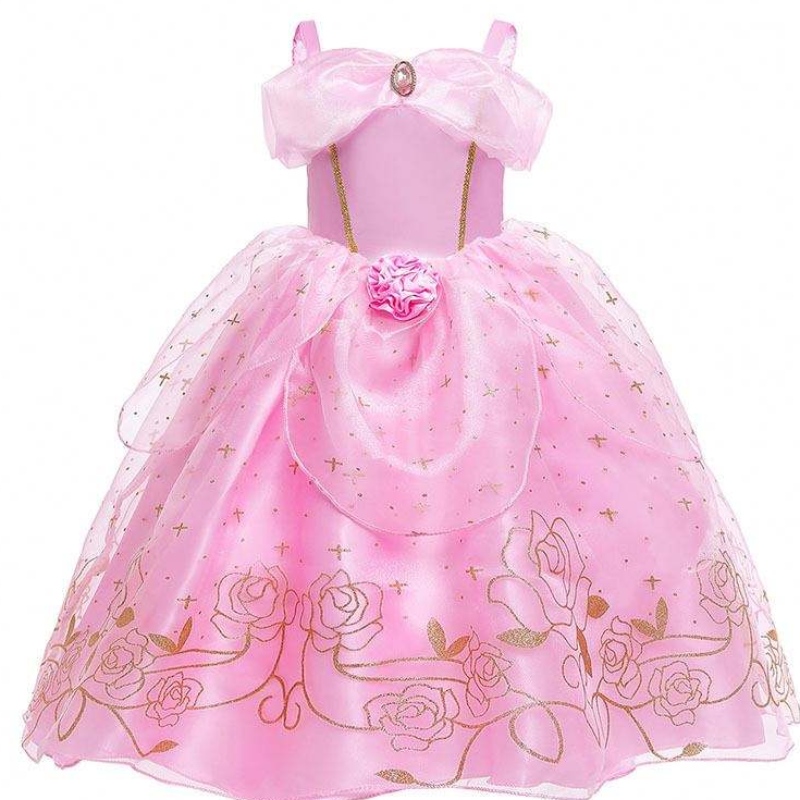 Gamin princesse robe girl de fête d'été de fantaisie rose princesse aurora costume hcsp-012