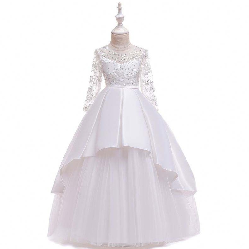 Boutique manches longues princesse robes de soirée bébé fille d'anniversaire robe de fête de mariage avec fleurs lp-233