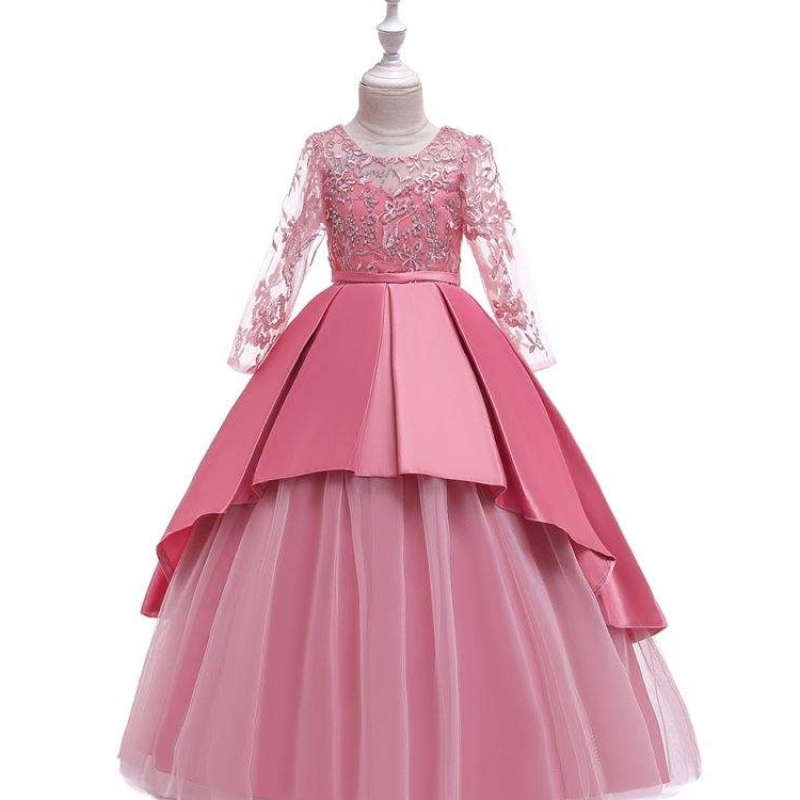 Boutique manches longues princesse robes de soirée bébé fille d'anniversaire robe de fête de mariage avec fleurs lp-233