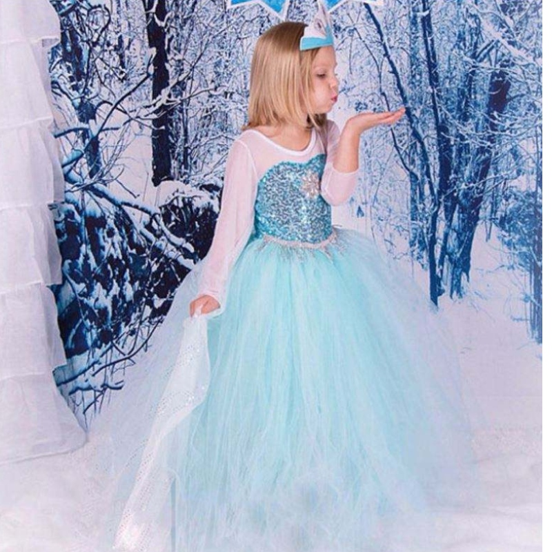 Fancy Baby Frocks Elsa Costume Christmas Halloween Party Robes For Kids