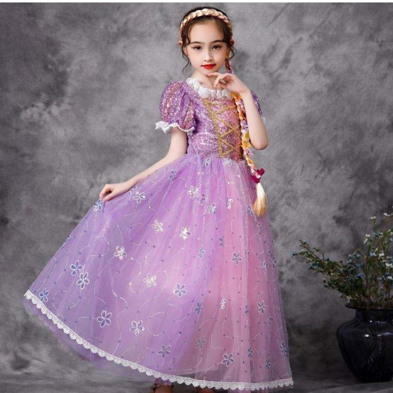 Baige European Style Princess Dress Halloween Party Wear Rapunzel Costume Fluffy Mesh Frock