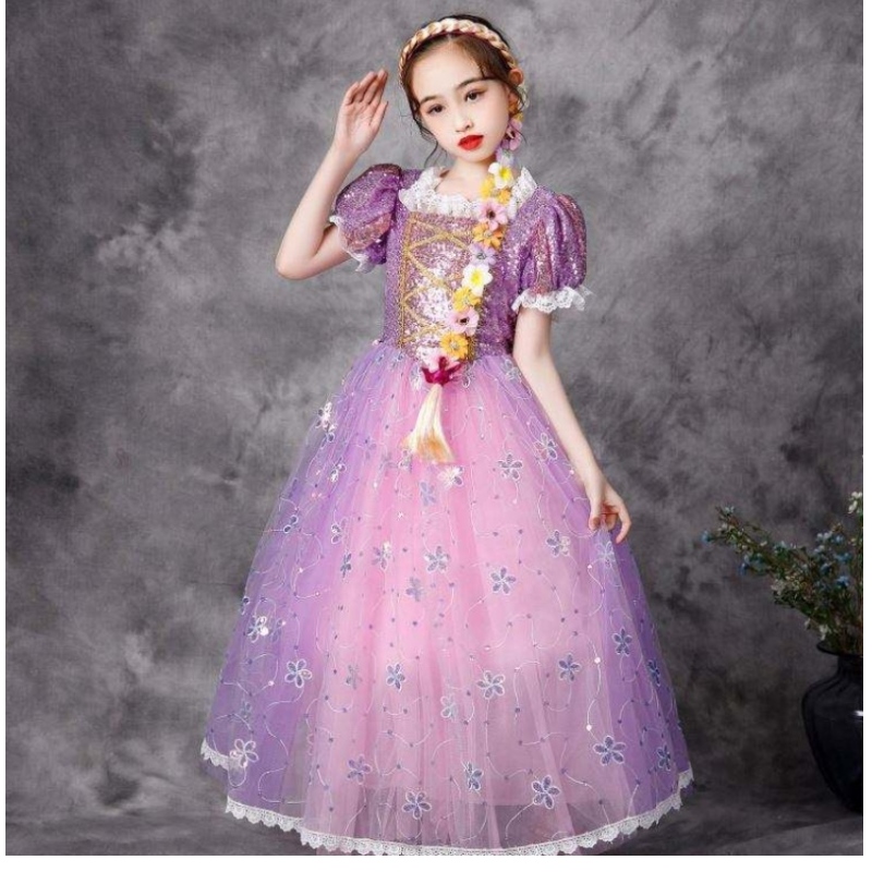 Baige European Style Princess Dress Halloween Party Wear Rapunzel Costume Fluffy Mesh Frock