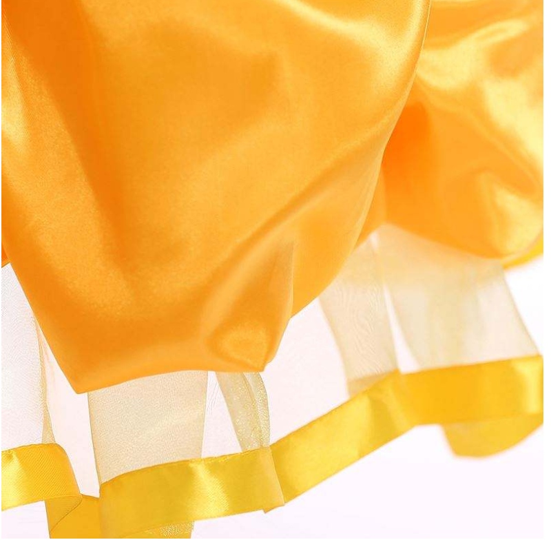 Baige Nouveau design Kids Costume Girls Robes Noms avec photos Princesse Belle Long Robe Puffy Yellow Robe SMR023