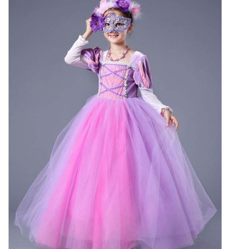 Enfants de haute qualité enfants de haute qualité violet rapunzel longue robe de princesse Sofia Puffy Sofia pour filles smr020