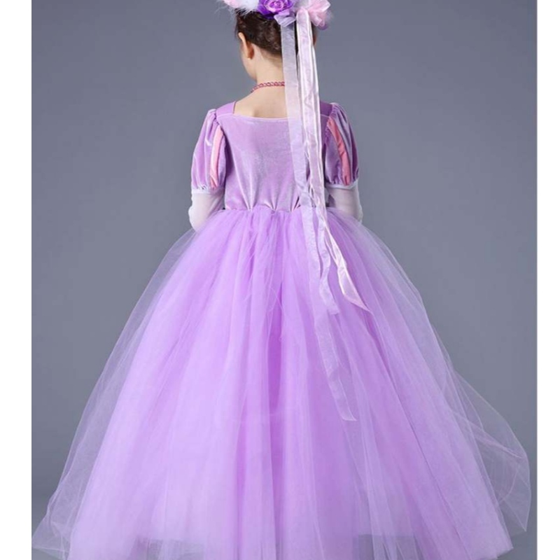 Enfants de haute qualité enfants de haute qualité violet rapunzel longue robe de princesse Sofia Puffy Sofia pour filles smr020