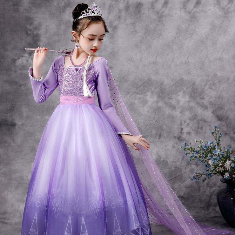 Baigenew elsa costume 2 filles robes princesseneige reine anniversaire de fantaisie cosplay tenue à manches longues