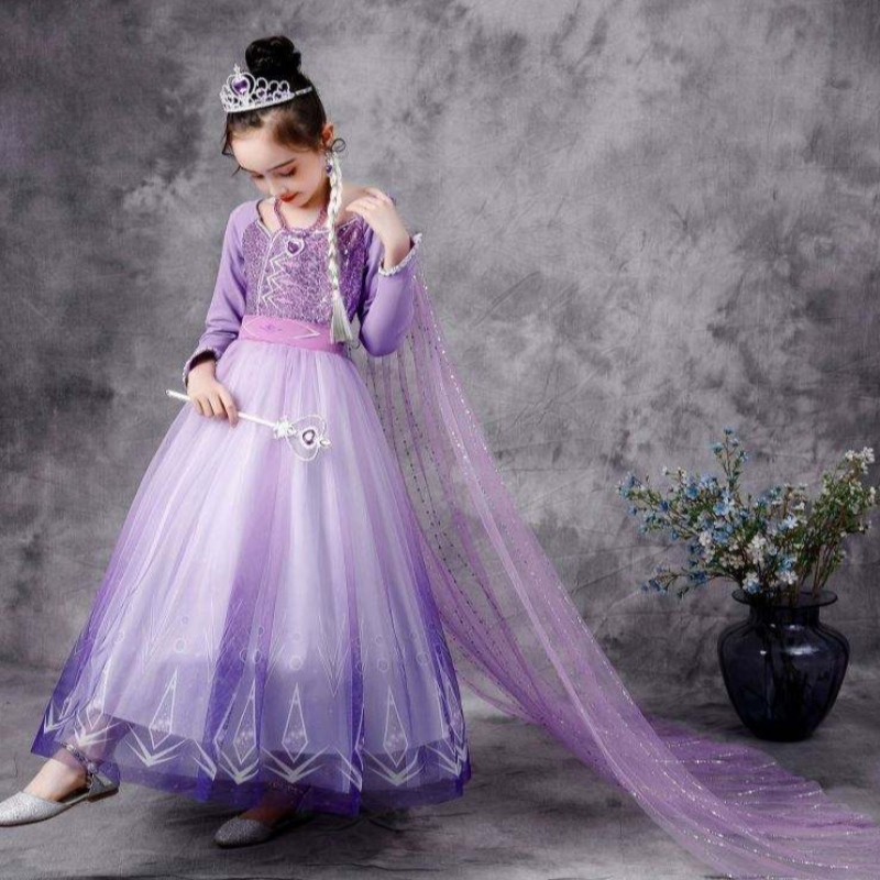 Baigenew elsa costume 2 filles robes princesseneige reine anniversaire de fantaisie cosplay tenue à manches longues