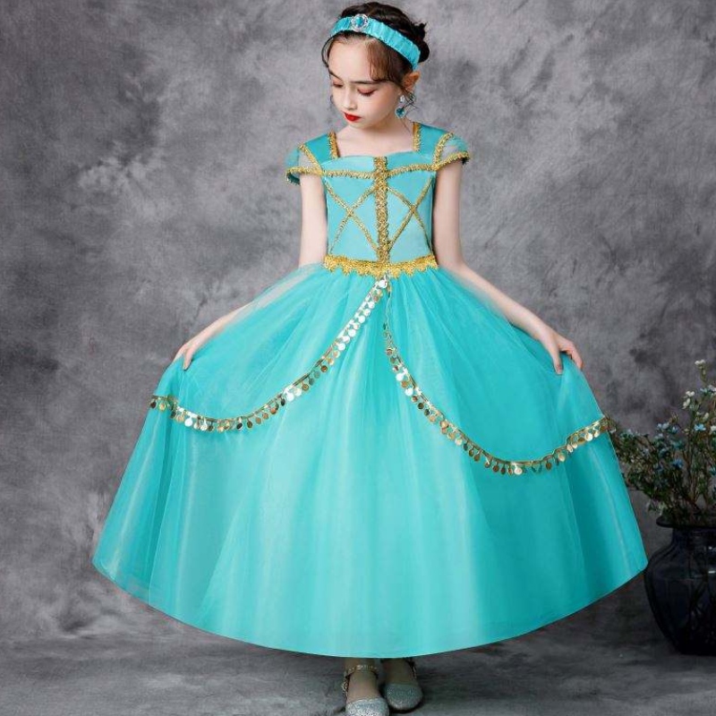 Costume de princesse à chaud pour les filles Jasmine Cosplay Summer Tendance Party Wear Girl Robes