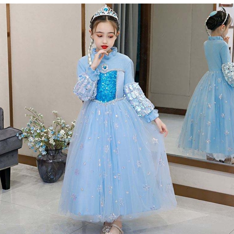 robe à manches ongtes elsa robe cosplay performance costume girls pailled girls robe