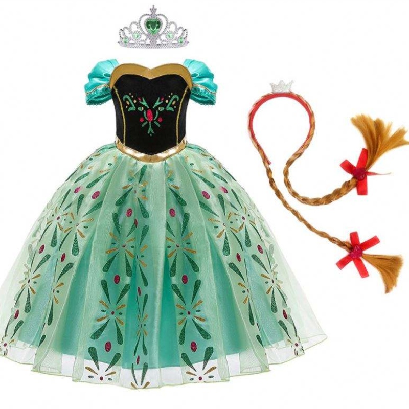 Anna Robe for Girl Cosplay Snow Queen Princess Costume Kids Halloween Vêtements Enfants Birthday Carnival Fancy Dishing and Wig