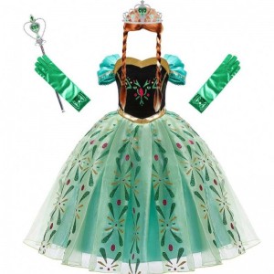 Anna Robe for Girl Cosplay Snow Queen Princess Costume Kids Halloween Vêtements Enfants Birthday Carnival Fancy Dishing and Wig