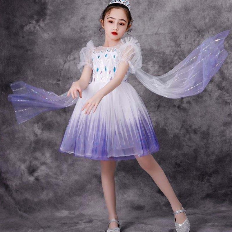 Nouvelle fille Elsa 2 Aisha White Robe Kids Girls Girls Halloween Princess Robe Tutu Mariage d'été Robe de fête