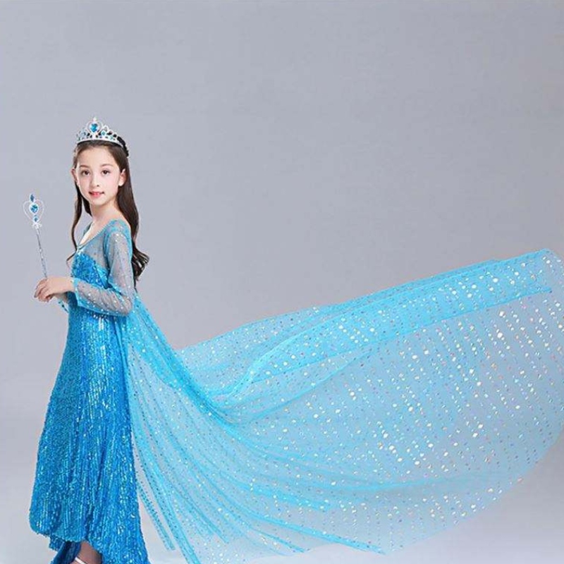 Elsa Dress Kids Girls Costume Snow Queen 2 Elsa Blue Pink Semened Long Manches Robe TV&Costumes de films pour les filles