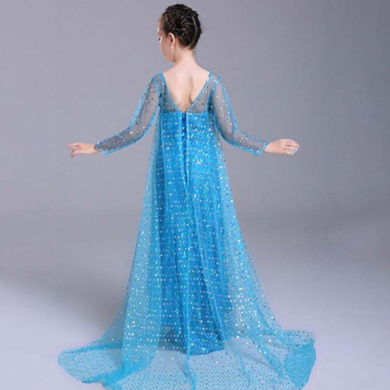 Elsa Dress Kids Girls Costume Snow Queen 2 Elsa Blue Pink Semened Long Manches Robe TV&Costumes de films pour les filles