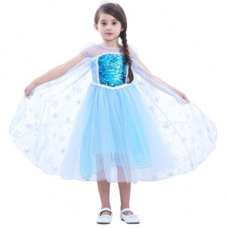 Girls Elsa Princess Elsa Anna Fashion Kids Costume costume cosplay Costume Halloween Children Robe avec une robe de cap 3-10 ans