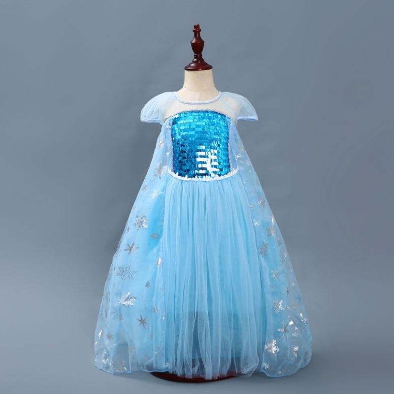Girls Elsa Princess Elsa Anna Fashion Kids Costume costume cosplay Costume Halloween Children Robe avec une robe de cap 3-10 ans