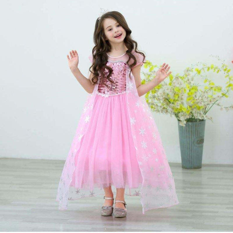 Girls Elsa Princess Elsa Anna Fashion Kids Costume costume cosplay Costume Halloween Children Robe avec une robe de cap 3-10 ans