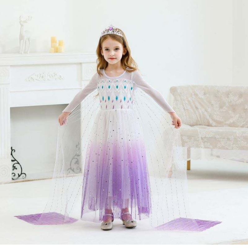 Nouvelle fille princesse elsa robe Kids Summer Robe Summer Firls Purple Elsa Robe for Children 2-10 ans