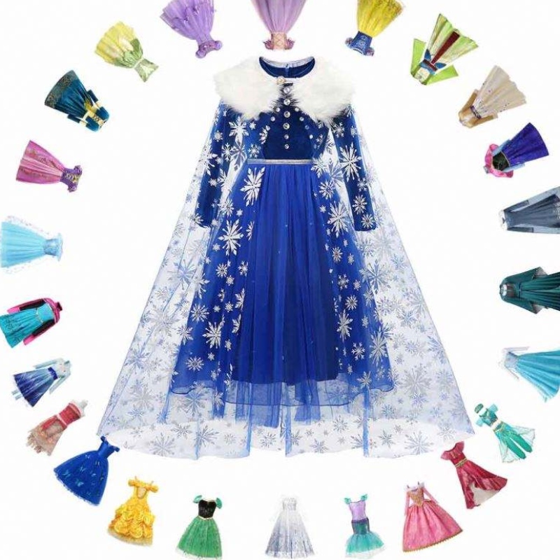 Princesse elsa robe d'hiver filles manches longues Frozen2 Halloween Costume enfants Rapunzel Tiana Mulan Cosplay