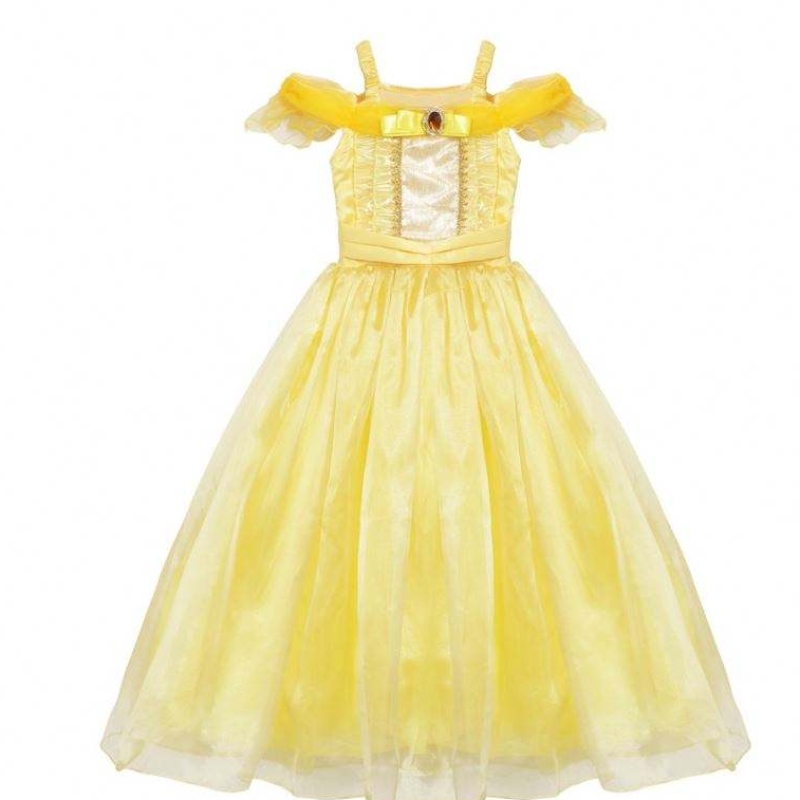 Filles belle princesse robe enfants belle cosplay costumes bébé fille robe robe robes de fantaisie jaune pour la fête d'Halloween pour tout-petit