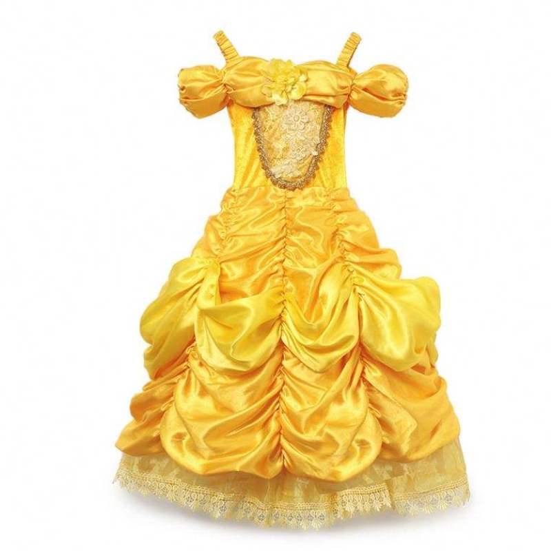 Filles belle princesse robe enfants belle cosplay costumes bébé fille robe robe robes de fantaisie jaune pour la fête d'Halloween pour tout-petit