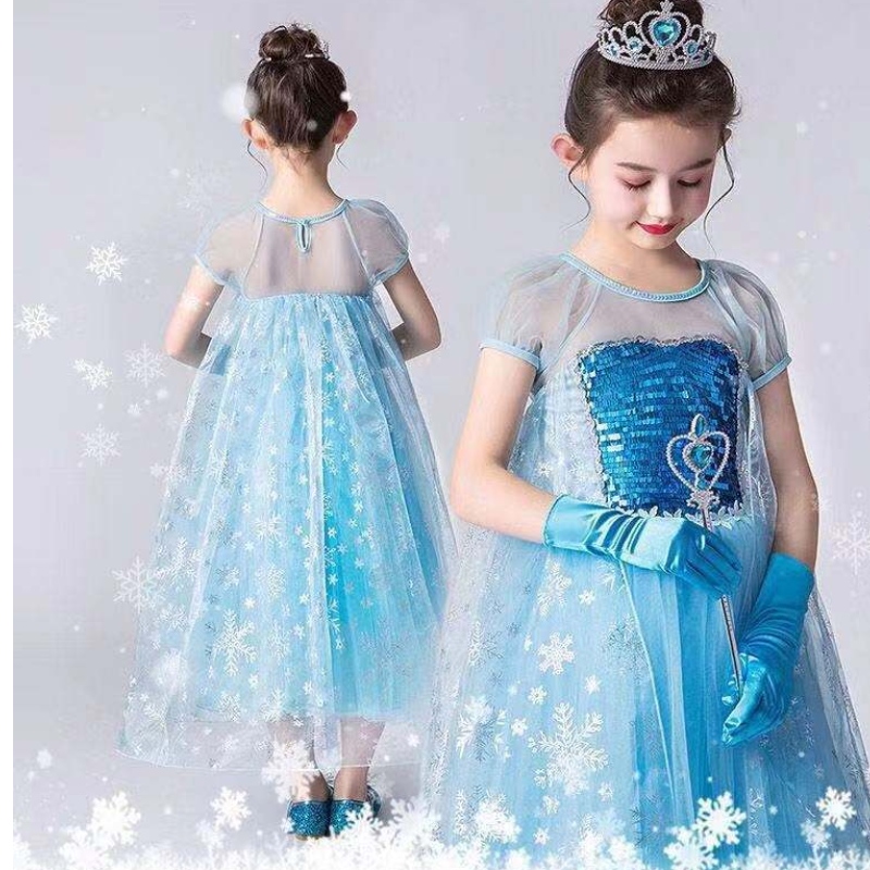 Robe de fille princesse elsa dans une robe de fille de fantaisie fore costume de robe reine en dentelle