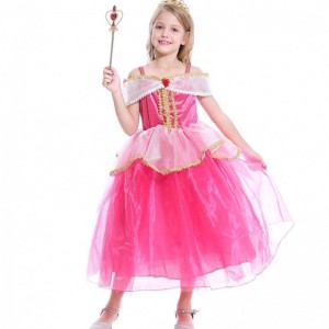 Girls Aurora Princess Robe Les manches longues au large de l\'épaule dentelle Robe Kids Helloween/Christmas Gift Fancy Party Tenues