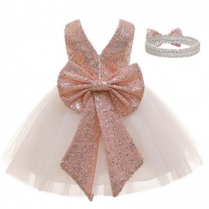 Baige Nouveau arrivée à paillettes Bow Summer Kids Vêtements Birthday Party Robe avec bandeau