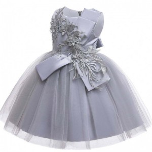 Baige Flower Girls Migne Sans mannequin Robe de fête Big Bow Bow Floral Weddning Birthday Princess Robe