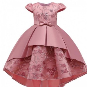 Baige High Quality Kids Garment Girls Party Robes Couche de robe à manches courtes Design pour bébé fille