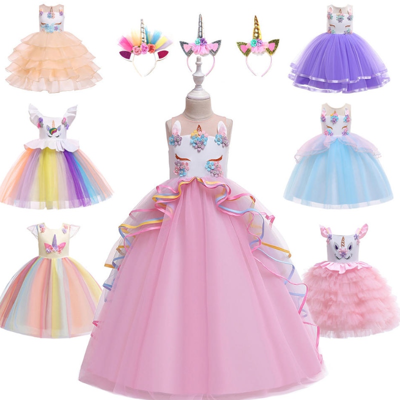 Vente chaude Belle princesse pour enfants Vêtements porter une fête d'anniversaire Unicorn Horn Sequin Tutu Girl Robe pour petites filles