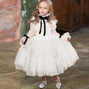 Robes de fille de fleur de tulle à polka Robe anniversaire Nouvel An