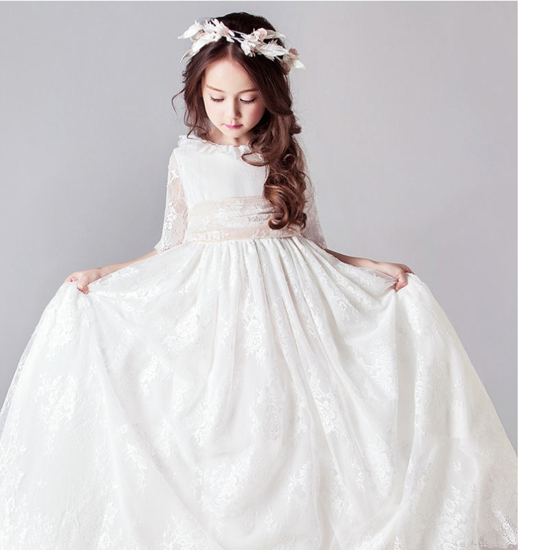 Longues robes blanches pour les enfants filles princesse élégante invité de mariage enfants Bridesmaid en dentelle robe soirée robe de soirée 3 6 14 ans
