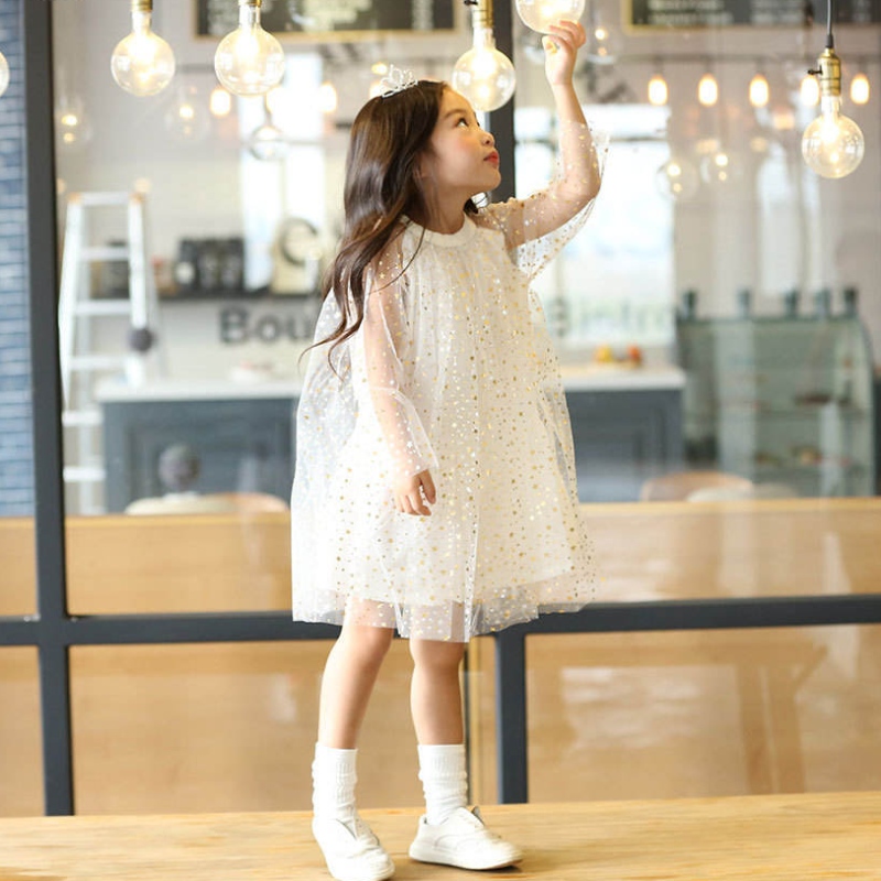 Robe d'été Modèle d'étoile brillant Girls Yarn Coton Robe de princesse doublée de Noël