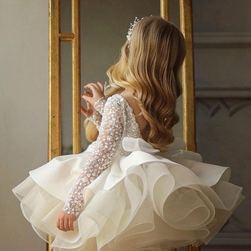 Robes de balle à paillettes princesse fête fleur fille de mariage robe d'anniversaire