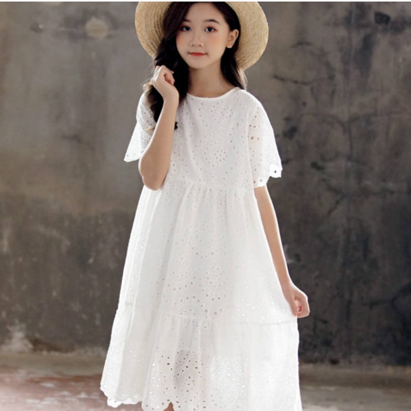 2022 Robe des filles d'été avec doublure 100% de broderie de coton bébé princesse midi robe pour enfants vêtements de fête