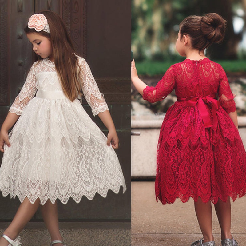 Girls en dentelle robe de broderie enfants une ligne princesse tutu tulle tulle demoiselle de mariage concours de fleurs robes filles