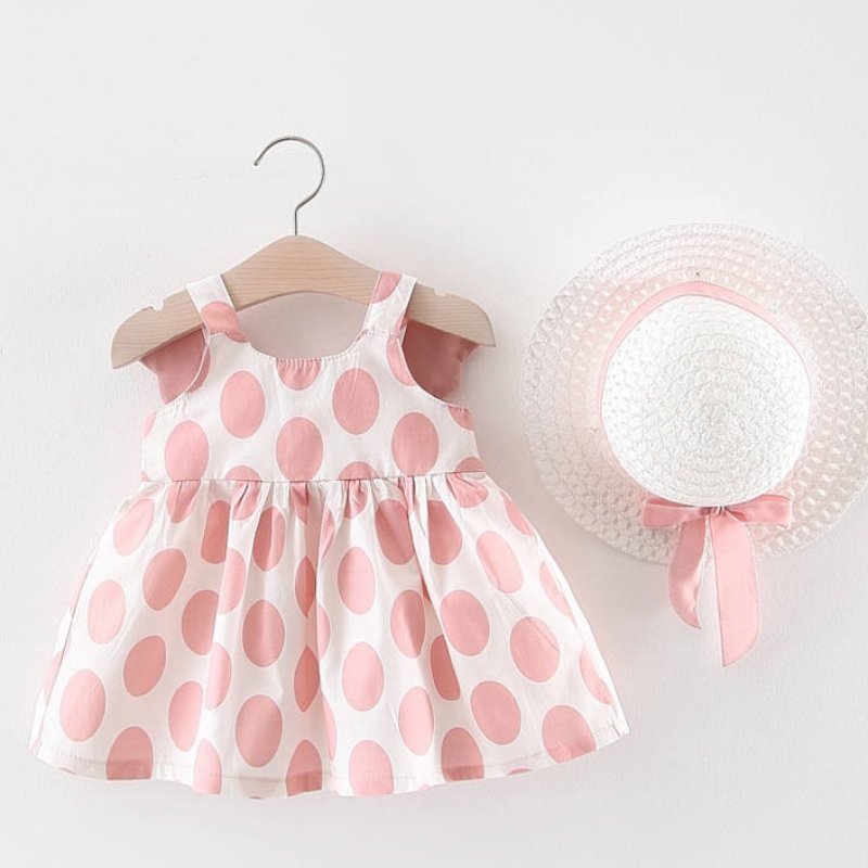 En gros 2pcs de robe de fille bébé ensembles de robes sans manchesnouveau-né vêtements princesse princesse fête imprimé robes de fleur avec chapeau